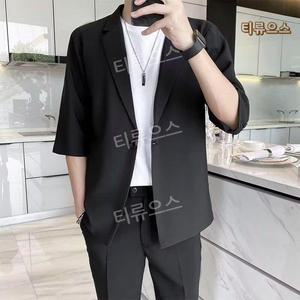 남자여름마이 냉감 시원한 빅사이즈 오버핏 베이지 반팔 콤비자켓 캐주얼데이트룩 티류