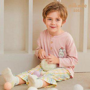 [밀크마일로로] 보들래빗소프트피치웜체크파자마