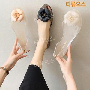토오픈 발편한 화려한 꽃장식 젤리슈즈 티류으스