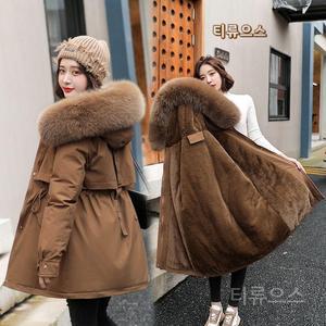 후드 퍼 롱코트 역모피 양털 카운티 파카 여 숏 겨울 쁘띠 허리 여리여리 기모 티류으