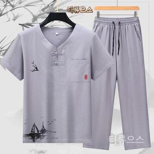 남성 모시잠옷 여름 세트 라운지웨어 오버핏 파자마 티류으스