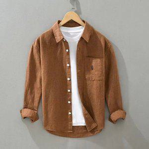 남성 모시 셔츠 배기 상의 면마 솔리드 루즈핏 남방