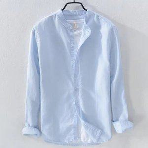 캐주얼 코튼 빅사이즈 긴팔 통기성 남성 린넨 셔츠 데일리 헨리넥 레이어드 캐주얼 아