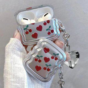 에어팟 프로2 프로 1 2 3세대 러블리 웨이브 체리 케이스 크롬 하트 실버 스트랩 포함