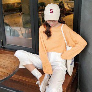 여성 루즈핏 스판 라운드 긴팔 티셔츠