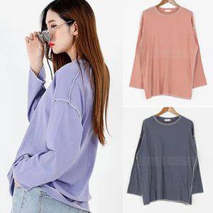 여성 스티치 루즈핏 라운드 긴팔 티셔츠 데일리