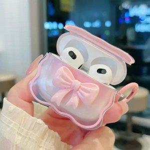 에어팟 프로 1 2 3세대 발랄 핑크 리본 포인트 투명 보관 커버 케이스