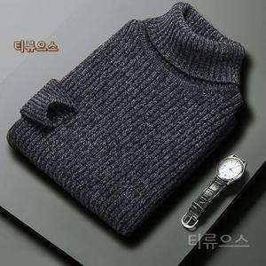 남자 골지 목폴라 모크넥 폴라 기모 티셔츠 목 캐시미어 두꺼운 반집업 남성 니트 티류