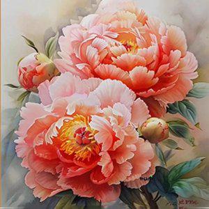 실십자수 풍성한 핑크 작약 꽃 프린트도안 패키지 3D 자수세트 풍경 명화 선물