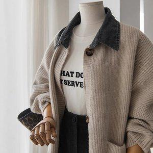 (안나앤플러스) 시엘 배색 카라 가디건[가디건DZN76] 빅사이즈