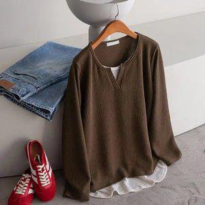 (안나앤플러스) 시엔 배색 레이어드 티셔츠[티셔츠DYU17] 빅사이즈