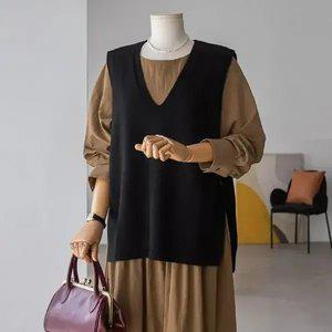 (안나앤플러스) 린드 사이드 버튼 니트 베스트[베스트DYX17] 빅사이즈