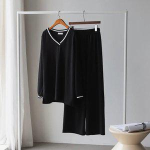 (안나앤플러스) 브이넥 배색 티셔츠 세트[세트CMC88] 빅사이즈