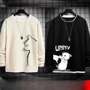 남자 긴팔티 와플 티셔츠 캐주얼 페이크 투피스 빅사이즈 라운드 맨투맨 2피스 봄가을