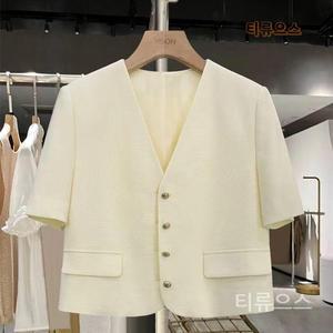 여자 여름 얇은 반팔 정장 자켓 브이넥 숏 자켓 티류으스