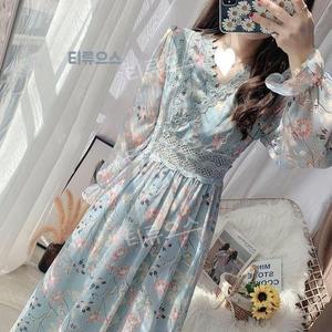 블루 휴양지룩 여름 바캉스 홀복 쉬폰원피스 섹시 드레스 티류으스