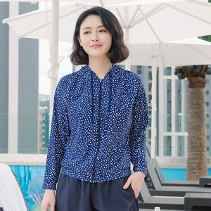 조이마담S7135 물방울 후드 지퍼 래쉬가드 상의 50대60대중년여성 빅사이즈수영복