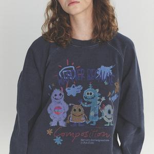 happy day 피그먼트 스웨트셔츠 다크블루