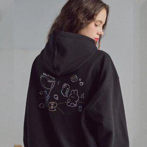 버블리 자수 후드티 블랙