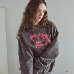 위즈덤 크롭 피그먼트 후드티 브라운