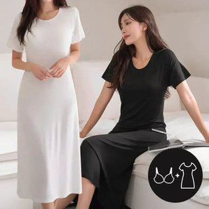 [브라캡 내장] 포인원 반팔 브라탑 원피스 2컬러