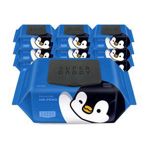슈퍼대디 미스터펭 시그니처 블루 캡형 70매 10팩 77g 고평량 아기물티슈 저자극 엠보