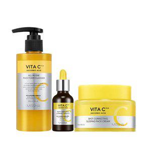 [미샤] 비타씨플러스 잡티 탄력앰플 40ml + 슬리핑 팩 크림 50ml + 올인원 팩 폼 클렌