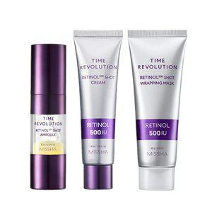 [단독][미샤] 타임레볼루션 레티놀 500샷 앰플 10ml + 크림 60ml + 랩핑 마스크 80g