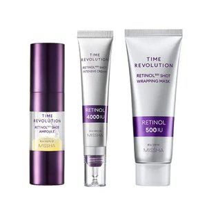[단독][미샤] 타임레볼루션 레티놀 500샷 앰플 10ml + 4000샷 크림 25ml + 랩핑 마스크