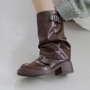 [오늘출발] 디엘르 벨트 셔링 통굽 워머부츠 미들부츠 5cm