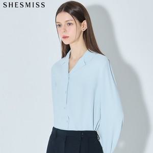 SHESMISS)] 시크한 핀턱 커프스 오픈카라 셔츠  택가격  138000원)