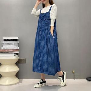 여자 청치마 데님 멜빵 스커트 봄 슬림핏 골지 트임 롱 원픽1