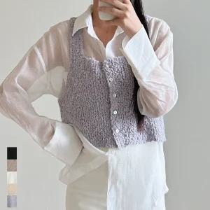 여성 뷔스티에 크롭 니트 베스트 끈조끼 스퀘어넥 봄 가을 데일리룩 블랙 베이지 연보라