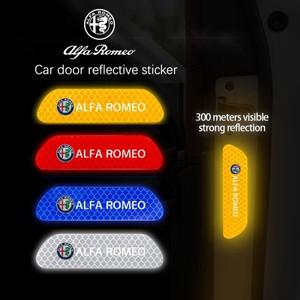 4Pcs 자동차 도어 반사 스티커 야간 조명 경고 데칼 Alfa Romeo Giulietta Mito 159 Stelvio 156 147 Tonal