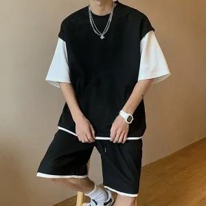 맨즈 데일리 듀얼컬러 시그니처 와이드핏 반소매 숏팬츠 시즌셋업 (WFK1WDN)