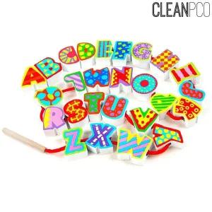 고급원목실꿰기놀이세트 알파벳 구슬꿰기 블록 쌓