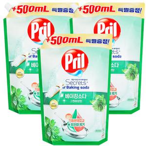 프릴 베이킹소다 그린허브 1500ml 3개 , 주방세제 리필