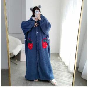 딸기 빅사이즈 입는 담요 집콕 극세사 원피스 잠옷 파자마 가디건 벨벳 4XL 5XL