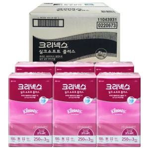 크리넥스 각티슈 실크소프트 미용티슈 250매 3개입x6개(총18각)