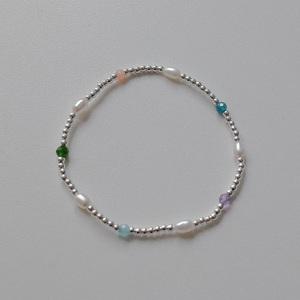 실버볼 컬러비즈 밴딩팔찌 925실버 진주 오색밴딩 고무줄팔찌