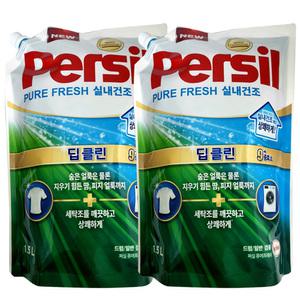 퍼실 9중효소 딥클린 퓨어프레쉬 실내건조 1.5L 2개 일반/드럼 겸용 세탁세제