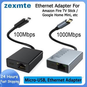 투야 스마트봇Zexmte 크롬캐스트 이더넷 어댑터 파이어 TV 스틱용 마이크로-100Mbps 네트워크 카드 울트라