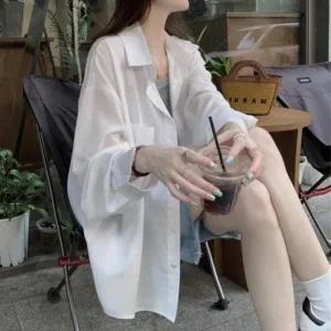 [VY] 여자 옐로우 빅사이즈 롱 흰색 SS 카라 셔츠_17191935_588847
