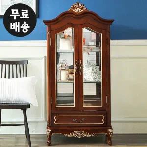 [벤티스가구]뷰엘 엔틱 장식장 원목 진열장 유리 수납장 거실 장식장 술 양주 장식장 가구 양문 3단
