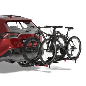 SUV 및 트럭을 위한 BougeRV 잠금식 히치 마운트 자전거 랙 플랫폼 2-자전거 캐리어, 경량 전기 자전거 호환, 접이식 및 트렁크 개방형 틸팅, 2인치 히치 리시버를 위한 간편한 조립 자전거 랙 장착