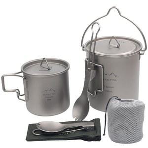 산타 티타늄 캠핑 조리기구 세트 - 380mL 음료 컵과 접이식 포크가 포함된 700mL 냄비, 캠핑, 하이킹, 낚시를 위한 소형 배낭여행 및 여행용 주방용품