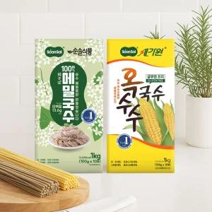 순솔 100% 메밀국수 1kg+순솔가원 옥수수국수 1kg  (100g x 10봉 x 2박스) 글루텐프리 고단백질면