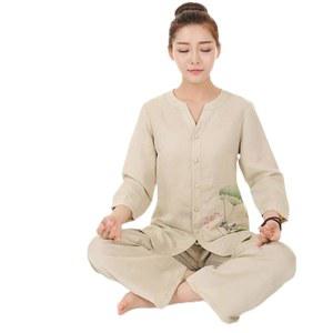 태극복, 무술 쿵푸 유니폼 부드러운 봄 가을 여름 중국 태극복 여성 기공복 의류 상의+바지 아마 명상복 (색상: #2, 사이즈: A)