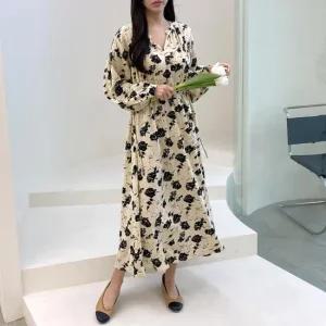 여자 플라워 끈조절 A라인 퍼프 봄옷 휴가 롱원피스_4