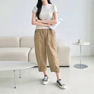 워싱면키키얀 더블포켓 밑단주름 스타일 8부바지 (WFJUC2Y)